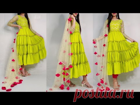 Frill/layered /frock cutting and stitching / party wear dress / umbrella frock cutting and stitching