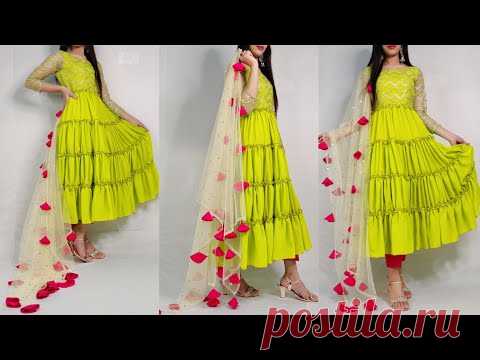 Frill/layered /frock cutting and stitching / party wear dress / umbrella frock cutting and stitching