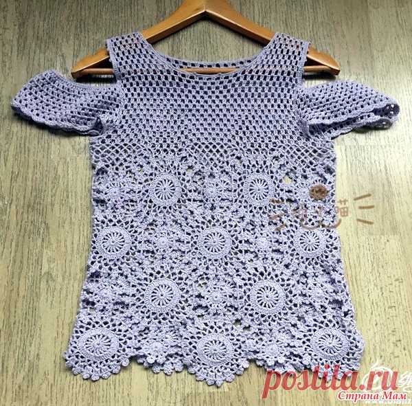 . Сиреневая кофточка с открытыми плечами. - Все в ажуре... (вязание крючком) - Страна Мам
