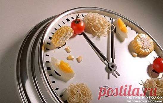 Время переваривания пищи в желудке.
 1-2 часа — вода, чай, кофе, какао, бульон, молоко, яйца, сваренные всмятку, рис, рыба речная отварная.
 2-3 часа — яйца, сваренные вкрутую, омлет, рыба отварная морская, отварной картофель, хлеб.
 3-4 часа — курица и говядина (отварная), ржаной хлеб, яблоки, морковь, редис, шпинат, огурцы*, жареный картофель, ветчина.
 4-5 часов — бобы (фасоль, горох), дичь, сельдь, жареное мясо.
 5-6 часов — грибы, шпик.
Старайтесь не есть за 3-4 часа до сна.
Если при