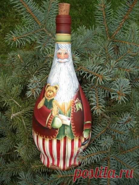 новогодний декор бутылок