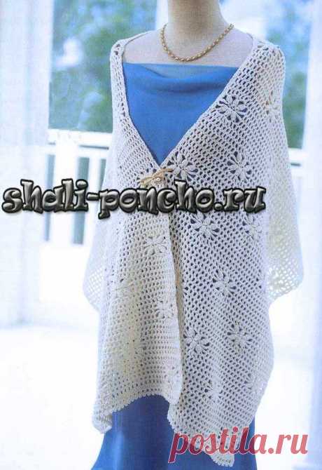 Филейный палантин с цветочками