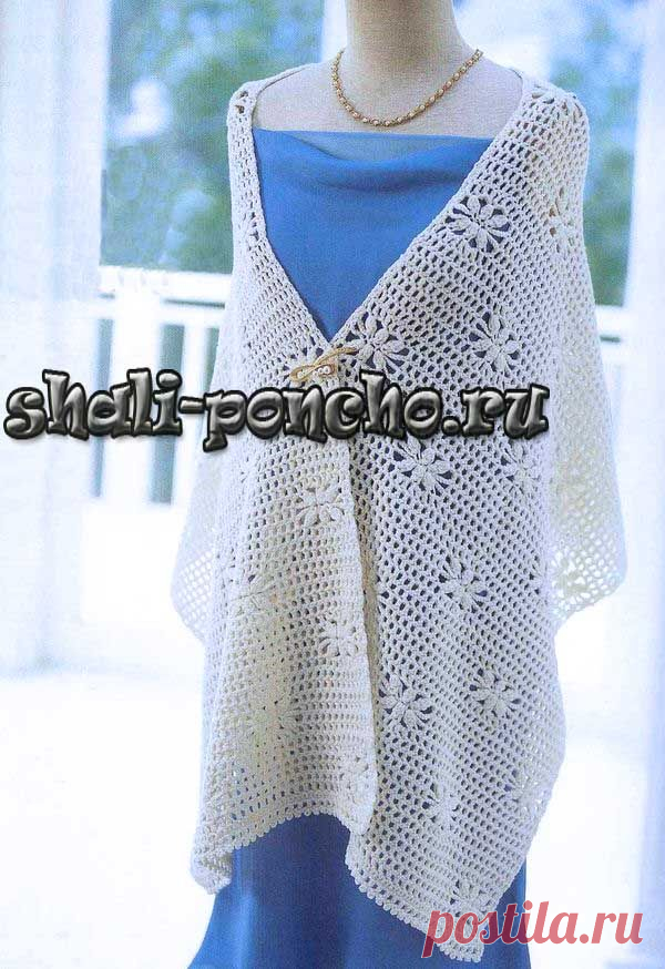 Филейный палантин с цветочками