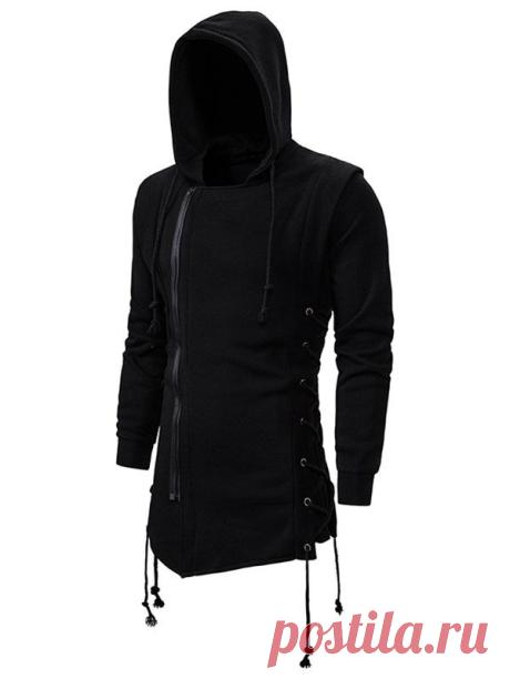 [42% OFF] 2020 Side Lace Up Fleece Gothic Hoodie In BLACK | DressLily