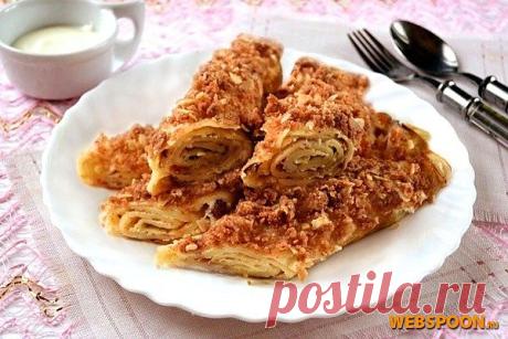 «Блинные рулетики с творогом и крошкой» .