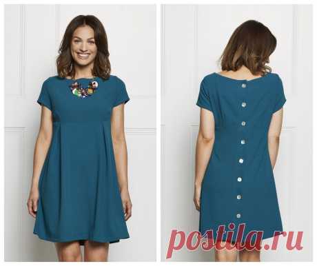Damenkleid mit rückwärtiger Knopfleiste - Nähtalente Kleid - Kostenloses Schnittmuster für ein Damenkleid mit kurzen Ärmeln und angesetztem Rockteil ❤ PDF zum Ausdrucken ❤ Freebook ❤ Gr. 36 - 48 ✂ Jetzt Nähtalente.de besuchen ✂ Das Magazin für gratis Schnittmuster, Freebooks, Nähanleitungen und viele Tipps & Tricks für Hobbyschneider/innen.