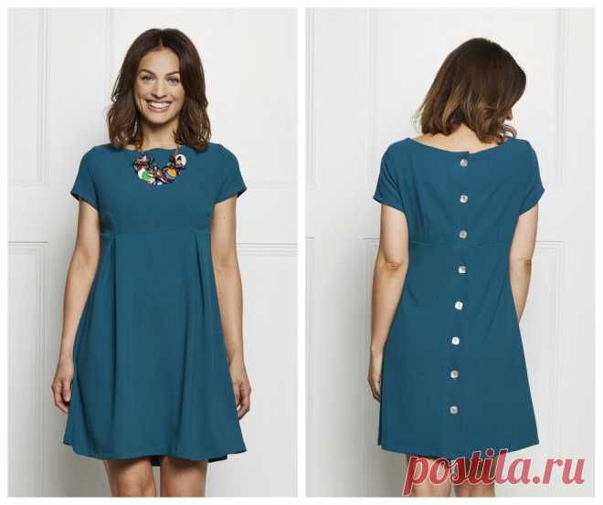 Damenkleid mit rückwärtiger Knopfleiste - Nähtalente Kleid - Kostenloses Schnittmuster für ein Damenkleid mit kurzen Ärmeln und angesetztem Rockteil ❤ PDF zum Ausdrucken ❤ Freebook ❤ Gr. 36 - 48 ✂ Jetzt Nähtalente.de besuchen ✂ Das Magazin für gratis Schnittmuster, Freebooks, Nähanleitungen und viele Tipps & Tricks für Hobbyschneider/innen.