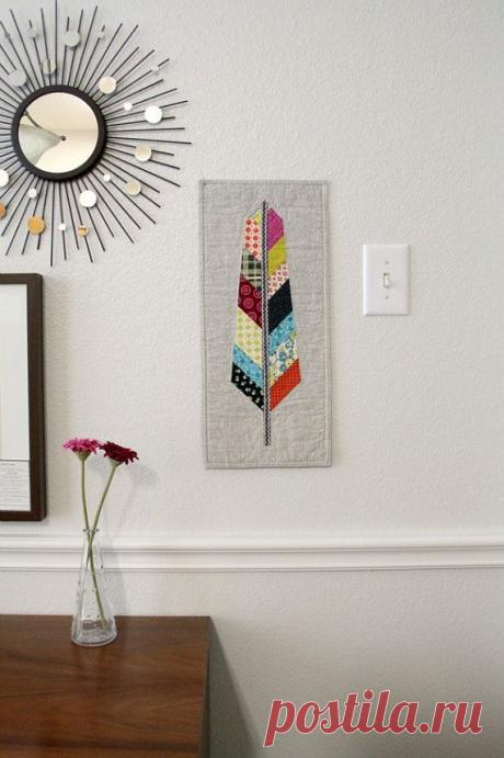 Modern Quilted Feather Mini Quilt or Table Runner