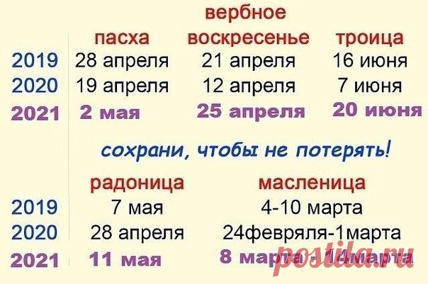 Важные даты 2019-2021г. СОХРАНИ, ЧТОБЫ НЕ ПОТЕРЯТЬ!