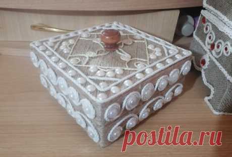 Джутовая шкатулка из обычной коробки.