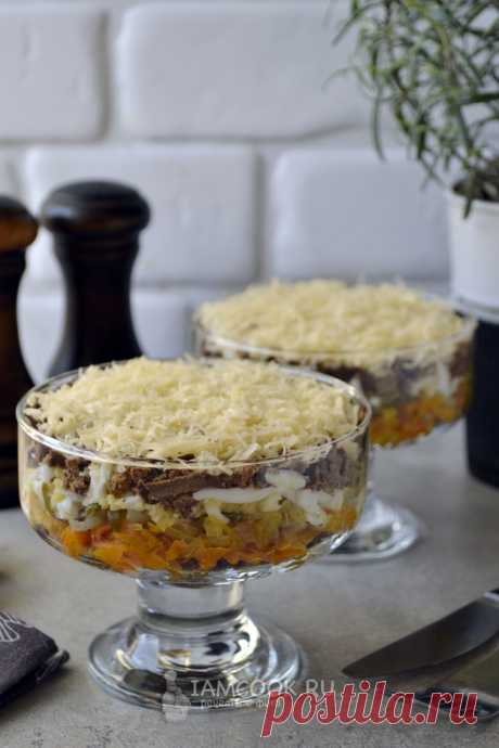 Салат «Первый снег» с куриной печенью — рецепт с фото пошагово