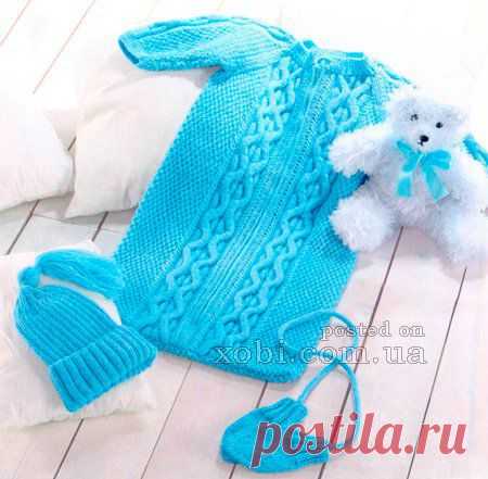 спальный мешок, шапочка и варежки для малыша
