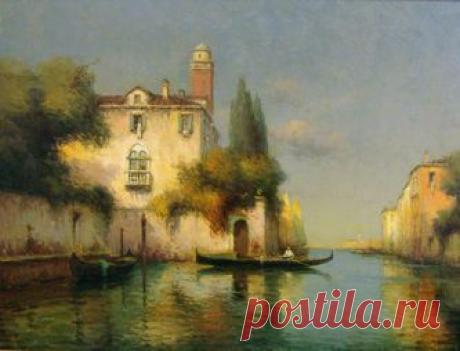 Бувар Антуан (1870-1956) - &quot;Гондолы на канале в Венеции&quot; 1940-е - 1950-е годы - Купить антиквариат, продажа старинного антиквариата – антикварная галерея «Кентавр»