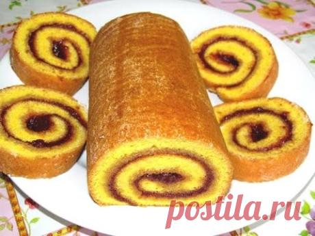 #Вкусно -  #РУЛЕТ БИСКВИТНЫЙ с Клубничным Вареньем РУЛЕТ #Рецепт Выпечка