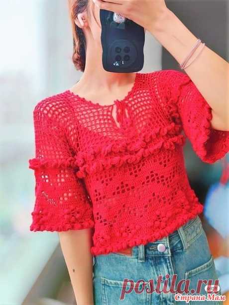 Свободный ажурный джемпер с оборками и расклешенными рукавами. - Все в ажуре... (вязание крючком) - Страна Мам