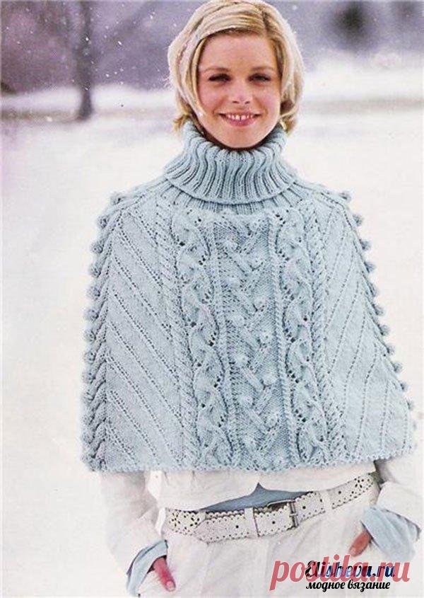 Пончо вязаное спицами