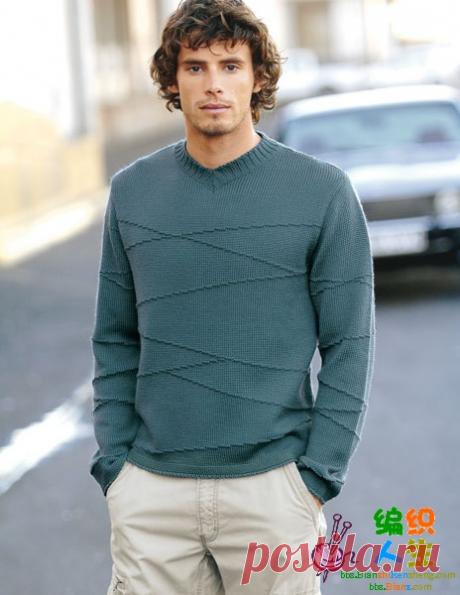 Классический мужской пуловер спицами