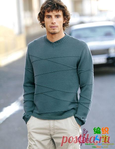 Классический мужской пуловер спицами
