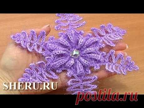 Crochet Snowflakes Pattern  Урок 9 часть 2 из 2 Как вязать снежинку крючком