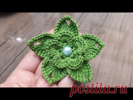 Как сделать 3D вязаный цветок # вязать цветочные узоры # украшение цветком