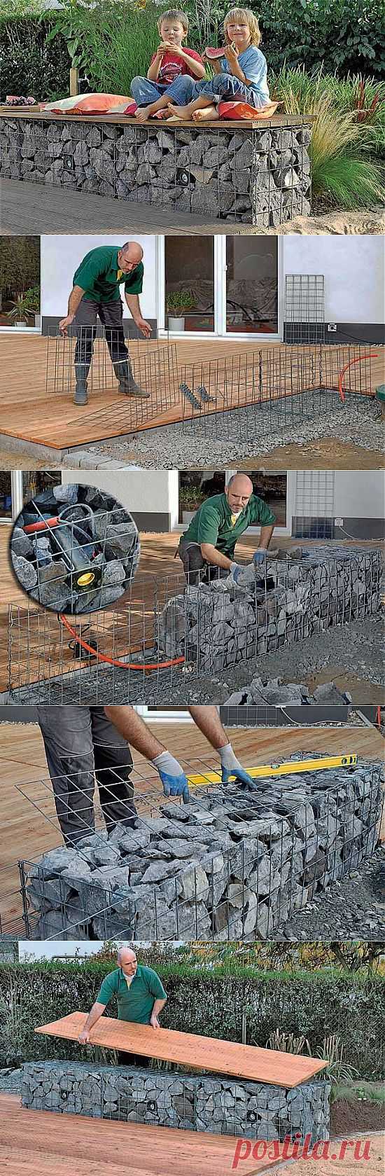 Габионы: садовая скамья.