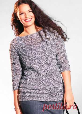 Черно-белый пуловер из меланжевой пряжи