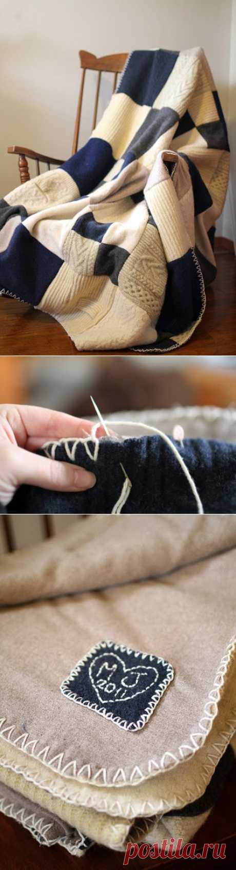 Felted Wool Sweater Blanket Tutorial » Yellow Suitcase Studio /Из старых вязанных свитеров тёплые одеяло, плед, покрывало и другое