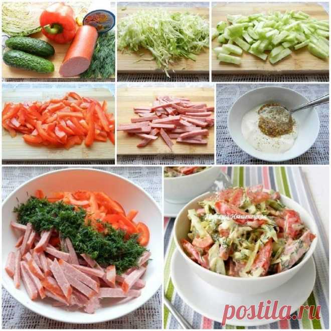 Салат с копченой колбасой и огурцами