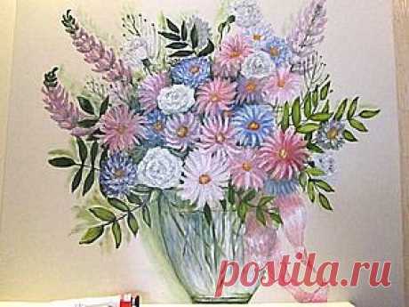 Живопись на панели шкафа. (Летний букет) - Ярмарка Мастеров - ручная работа, handmade