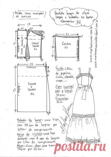 Vestido longo com alças largas e babado na barra – Marlene Mukai