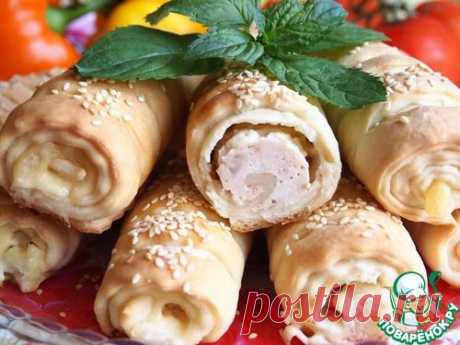 Трубочки с курицей и плавленным сыром - кулинарный рецепт