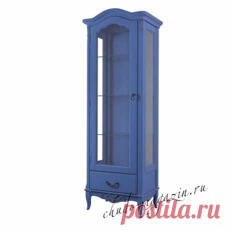 Синий шкаф витрина со стеклянными дверцами