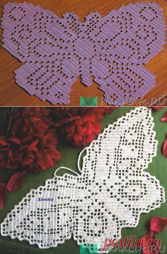 Филейные бабочки, цветы и листья / Вязание крючком