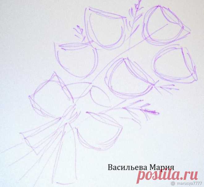 Вышиваем лентами «Букет белых роз»