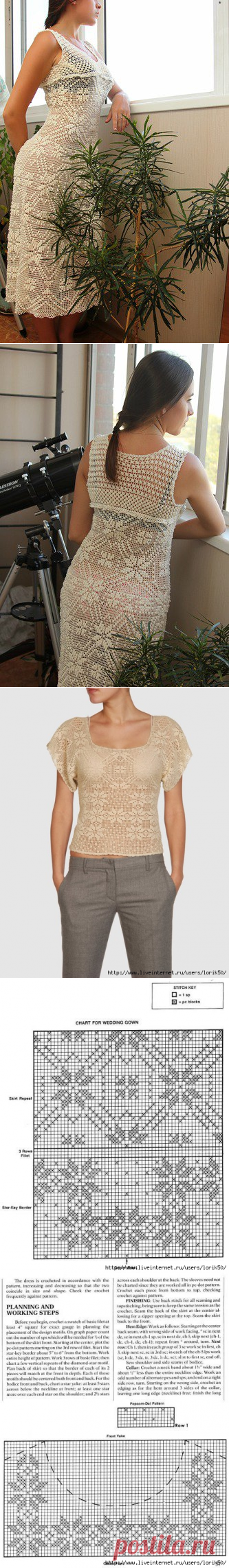 Филейное платье и кофточка.