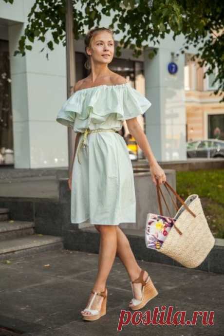 Платье с воланом, длина миди, салатовое в клетку Fashion Confession - Платья - Fashion Confession