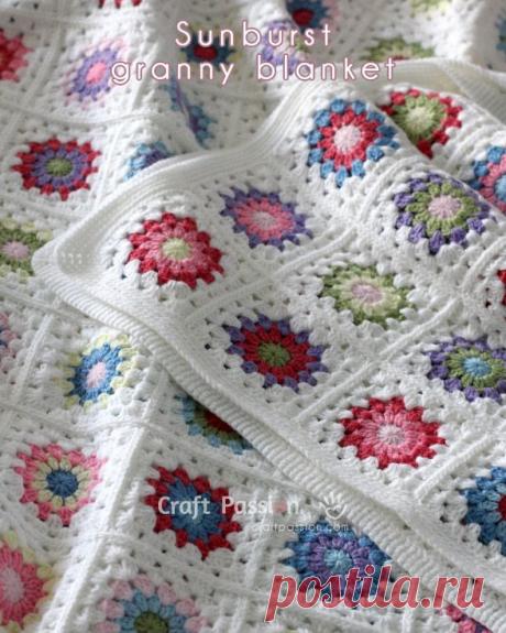 Crochet | Sunburst Granny Square Blanket | Free Pattern &amp; Tutorial at CraftPassion.com
