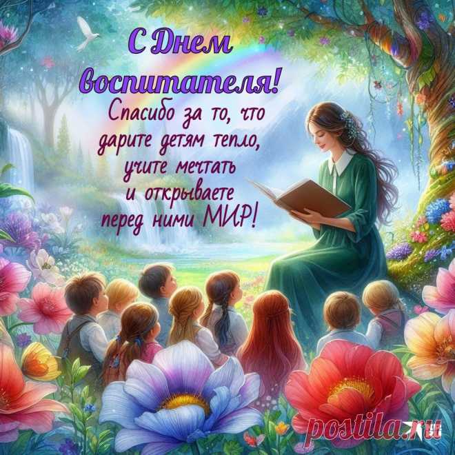 Дорогие воспитатели, в этот день желаем вам счастья и тепла! Ведь вы — не просто наставники, а настоящие волшебники, способные зажигать искорки радости в глазах детей. Пусть ваши будни будут наполнены светом и позитивом! Открытки на День воспитателя.