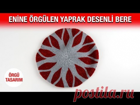 Yaprak desenli enine örülen çok şık bayan beresi