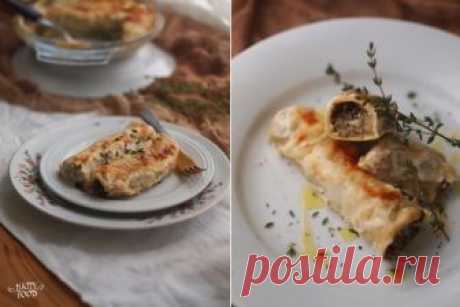 Каннеллони с грибами, травами и семечками с соусом сюпрем и пармезаном