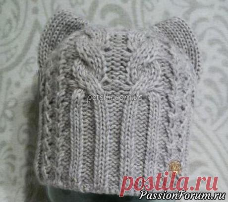 Женская шапка "Кошка". Описание и схема | Вязание спицами аксессуаров