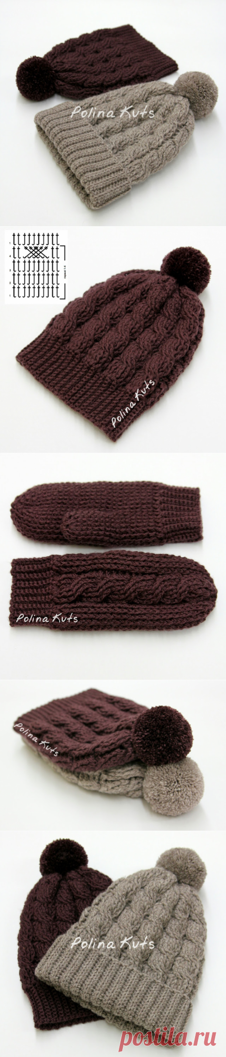 Polina Kuts: Мастер-класс: Шапка крючком узор "косы", виды резинки крючком