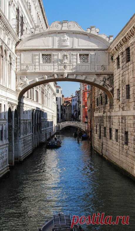 The Bridge of Sighs in Venice led to the city's jail. It got its name from the prisoners being led over it to be locked up: they would look out the windows, take their last look at the city they'd not see again, and sigh.  |  Pinterest