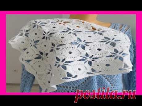 Бактус, мини - шаль безотрывными мотивами ,вязание крючком,crochet shawl(шаль № 105)
