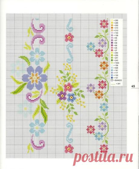 СХЕМЫ ВЫШИВКИ КРЕСТИКОМ. БОРДЮРЫ, УГОЛКИ. 

#вышивка@handmade_blog