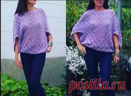 Ажурный джемпер-“квадрат” спицами. Видео МК от Юлии Имукиной. / shkatulka-rukodeliya.com