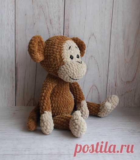 PDF Обезьянка крючком. FREE crochet pattern; Аmigurumi animal patterns. Амигуруми схемы и описания на русском. Вязаные игрушки и поделки своими руками #amimore - плюшевая обезьянка, большая обезьяна из плюшевой пряжи, мартышка.