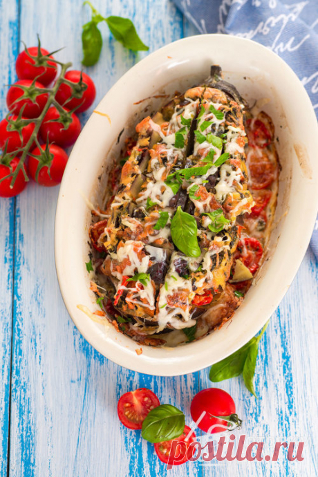 Баклажаны, запеченные в духовке с помидорами, сыром и ветчиной - пошаговый рецепт с фото на Готовим дома
