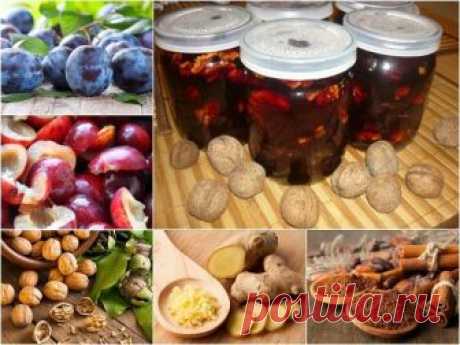 Варенье из слив "по-грузински"

Предлагаю вашему вниманию, очень вкусное и ароматное варенье, по оригинальному грузинскому рецепту.
Это восхитительное варенье будет радовать вас долгими зимними вечерами.
Ингредиенты:
- 4 кг спелых слив,
- 300 г ядер грецких орехов,
- 1200 г сахара,
- 2 ч. ложки натертого имбиря,
- 2 ч ложки корицы,
- 2 литра воды.

Приготовление:
1. Сливы для этого варенья необходимо выбирать спелые и не битые. Сливы хорошо промыть в проточной воде и обсуш...