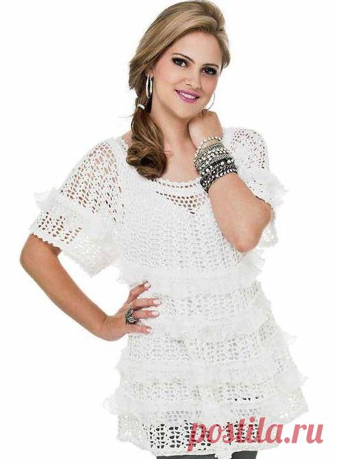 Белая туника с воланами. Летняя туника вязаная крючком с воланами | Домоводство для всей семьи